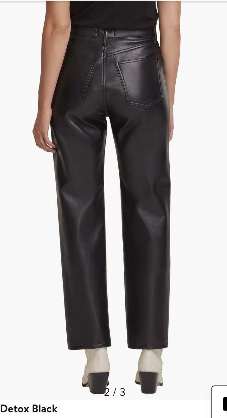 AGOLDE 90s Pinch Waist Leather Pants Black High Waisted Straight Leg Vintage Sty - Picture 2 of 11